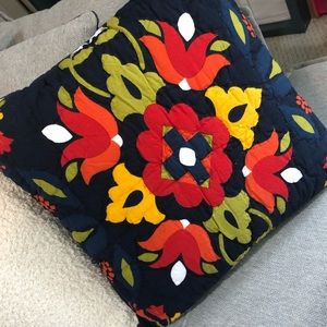 . Ansleigh folk art accent throw pillow, black orange red, 16” x 16”